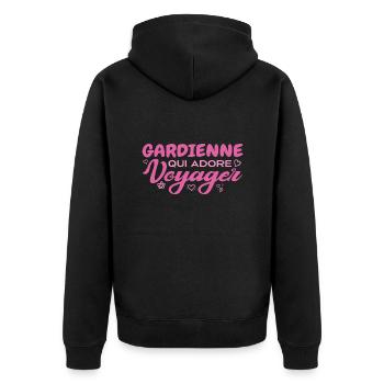 Globetrotting babysitter with a passion for travel - Unisex Premium Organic Zip Hoodie - black - Back - Nico (187cm)