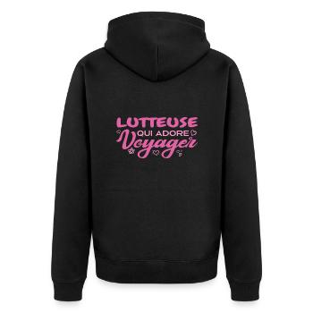 Globetrotting wrestler with a passion for travel - Unisex Premium Organic Zip Hoodie - black - Back - Nico (187cm)