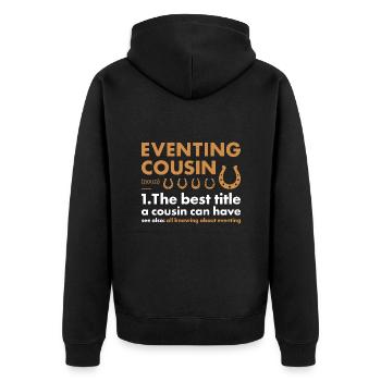 Rider Cousin Definition Eventing - Unisex Premium Bio Zip Hoodie - Schwarz - Hinten - Nico (187cm)