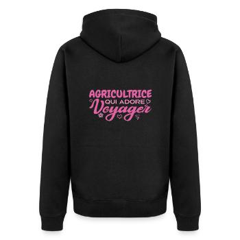 Agricultrice globe-trotteuse passionnée de voyages - Veste à capuche bio Premium Unisexe - noir - Dos - Nico (187cm)