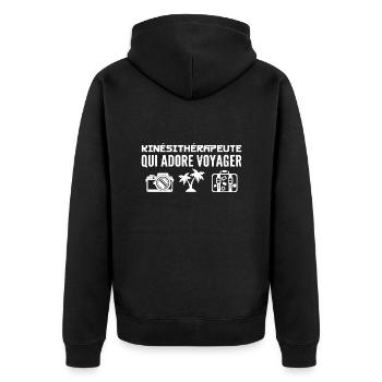 Reisende & Physiotherapeuten Leidenschaft & Entdeckung - Unisex Premium Bio Zip Hoodie - Schwarz - Hinten - Nico (187cm)