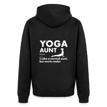 Yogi Aunt Definition Yoga - Unisex Premium Bio Zip Hoodie - Schwarz - Hinten - Nico (187cm)