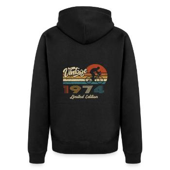 50th Birthday 1974 Vintage Retro Bicycle Cyclist - Unisex Premium Organic Zip Hoodie - black - Back - Nico (187cm)
