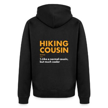 Hiker Cousin Definition Hiking - Unisex Premium Bio Zip Hoodie - Schwarz - Hinten - Nico (187cm)