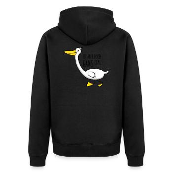 Lustige Gans mit Spruch - Unisex Premium Bio Zip Hoodie - Schwarz - Hinten - Nico (187cm)
