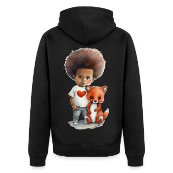 Children with wolf and heart motif - Unisex Premium Organic Zip Hoodie - black - Back - Nico (187cm)