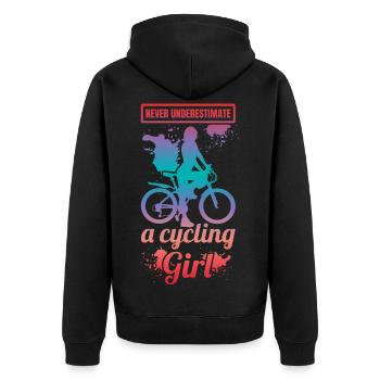 Unterschätze nie ein Radfahrer Mädchen - Unisex Premium Bio Zip Hoodie - Schwarz - Hinten - Nico (187cm)