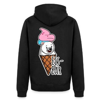 Eisbär in freier Wildbahn an der Eisdiele, LECKER! - Unisex Premium Bio Zip Hoodie - Schwarz - Hinten - Nico (187cm)