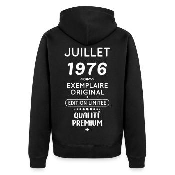 Anniversaire 50 ans - Juillet 1976 Original - Veste à capuche bio Premium Unisexe - noir - Dos - Nico (187cm)