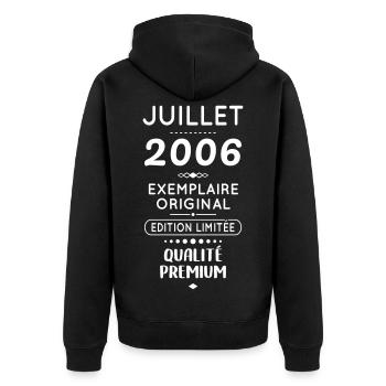 Anniversaire 20 ans - Juillet 2006 Original - Veste à capuche bio Premium Unisexe - noir - Dos - Nico (187cm)
