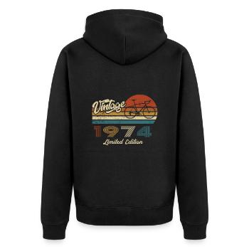 50th Birthday 1974 Vintage Retro Bicycle Cyclist - Unisex Premium Organic Zip Hoodie - black - Back - Nico (187cm)