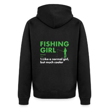 Fisher Girl Definition Fishing - Unisex Premium Bio Zip Hoodie - Schwarz - Hinten - Nico (187cm)