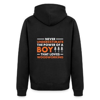 Les menuisiers ne sous-estiment jamais le pouvoir d’un garçon - Veste à capuche bio Premium Unisexe - noir - Dos - Nico (187cm)