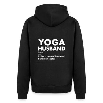 Yogi Husband Definition Yoga - Unisex Premium Bio Zip Hoodie - Schwarz - Hinten - Nico (187cm)