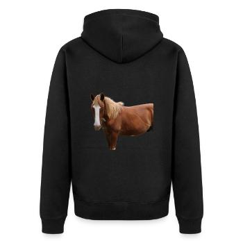 Pferde T-shirt Geschenk Reiter  - Unisex Premium Bio Zip Hoodie - Schwarz - Hinten - Nico (187cm)