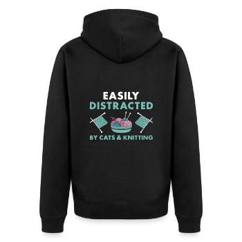 Tricoteuse facilement distraite par les chats et le tricot - Veste à capuche bio Premium Unisexe - noir - Dos - Nico (187cm)