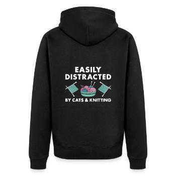 Tricoteuse facilement distraite par les chats et le tricot - Veste à capuche bio Premium Unisexe - noir - Dos - Nico (187cm)