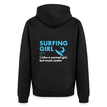 Sport Girl Surfing - Unisex Premium Organic Zip Hoodie - black - Back - Nico (187cm)