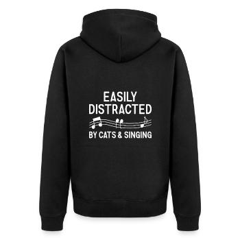 Singer Easily Distracted By Cats And Singing - Unisex Premium Bio Zip Hoodie - Schwarz - Hinten - Nico (187cm)