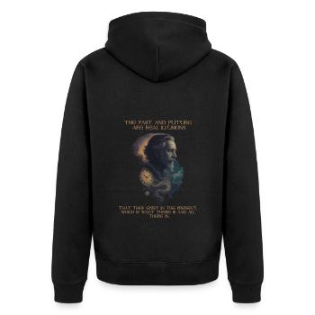 Alan Watts Zeit Zitat Kunst - Unisex Premium Bio Zip Hoodie - Schwarz - Hinten - Nico (187cm)