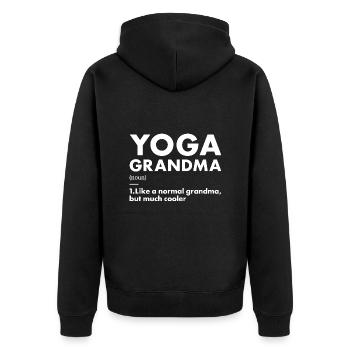 Yogi Grandma Definition Yoga - Unisex Premium Bio Zip Hoodie - Schwarz - Hinten - Nico (187cm)
