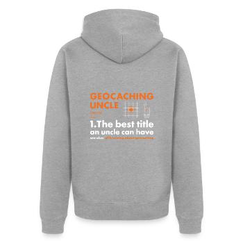 Geocacher Uncle Définition Géocaching - Veste à capuche bio Premium Unisexe - gris chiné - Dos - Nico (187cm)