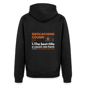 Geocacher Cousin Definition Geocaching - Unisex Premium Organic Zip Hoodie - black - Back - Nico (187cm)
