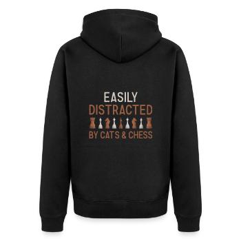 Chess Player Easily Distracted By Cats And Chess - Unisex Premium Bio Zip Hoodie - Schwarz - Hinten - Nico (187cm)