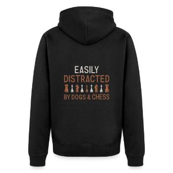 Chess Player Easily Distracted By Dogs And Chess - Unisex Premium Bio Zip Hoodie - Schwarz - Hinten - Nico (187cm)