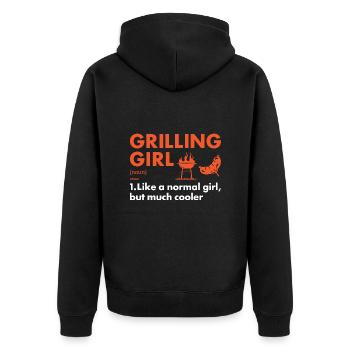 Griller Girl Definition Grilling - Unisex Premium Bio Zip Hoodie - Schwarz - Hinten - Nico (187cm)