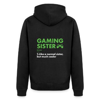 Gamer Sister Definition Gaming - Unisex Premium Bio Zip Hoodie - Schwarz - Hinten - Nico (187cm)