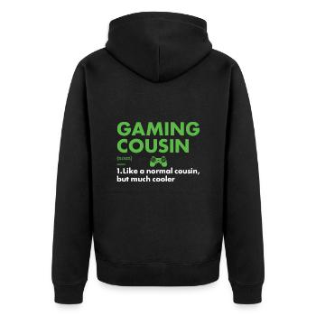 Gamer Cousin Definition Gaming - Unisex Premium Organic Zip Hoodie - black - Back - Nico (187cm)
