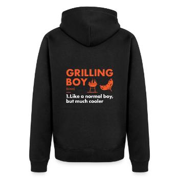 Griller Boy Definition Grilling - Unisex Premium Organic Zip Hoodie - black - Back - Nico (187cm)
