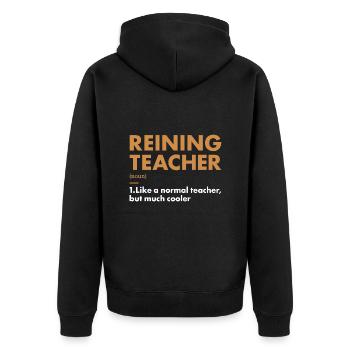 Reiner Teacher Definition Reining - Unisex Premium Organic Zip Hoodie - black - Back - Nico (187cm)