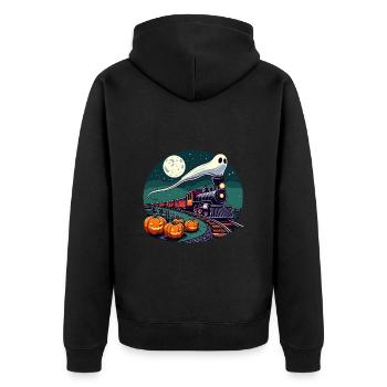 Halloween Ghost Locomotive Railway Pumpkin Funny - Unisex Premium Organic Zip Hoodie - black - Back - Nico (187cm)