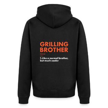Griller Brother Definition Grilling - Unisex Premium Bio Zip Hoodie - Schwarz - Hinten - Nico (187cm)