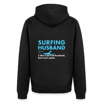 Sport Husband Surfing - Unisex Premium Organic Zip Hoodie - black - Back - Nico (187cm)