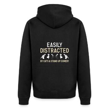Comédien distrait par les chats et la comédie stand-up - Veste à capuche bio Premium Unisexe - noir - Dos - Nico (187cm)