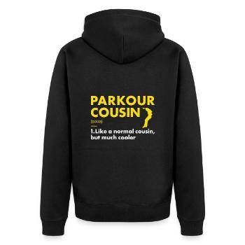 Traceur Cousin Definition Parkour - Unisex Premium Organic Zip Hoodie - black - Back - Nico (187cm)