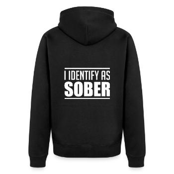 Ich identifiziere mich als nüchtern und stolz! - Unisex Premium Bio Zip Hoodie - Schwarz - Hinten - Nico (187cm)