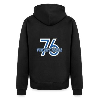 76 Pennsylvania Sweatshirt - Unisex Premium Bio Zip Hoodie - Schwarz - Hinten - Nico (187cm)