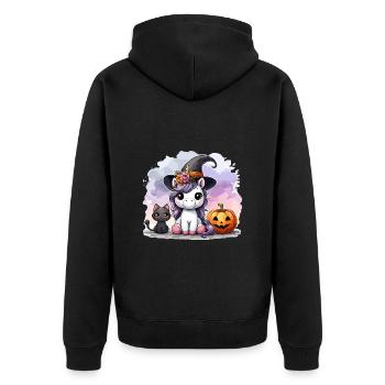 Halloween Unicorn Witch Hat Cat Cute Pumpkin - Unisex Premium Organic Zip Hoodie - black - Back - Nico (187cm)