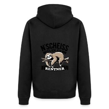 N' Scheiss muss ich, ich bin Rentner - Faultier - Unisex Premium Bio Zip Hoodie - Schwarz - Hinten - Nico (187cm)