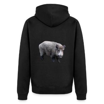 Wildschwein - Unisex Premium Bio Zip Hoodie - Schwarz - Hinten - Nico (187cm)