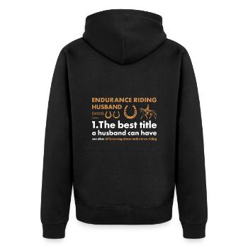 Rider Husband Definition Endurance Riding - Unisex Premium Bio Zip Hoodie - Schwarz - Hinten - Nico (187cm)