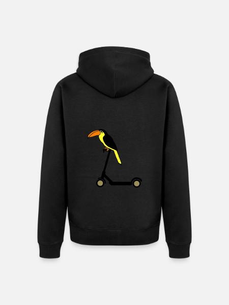 Tucan fährt E Scooter Paradiesvogel - Unisex Premium Bio Zip Hoodie - Schwarz
