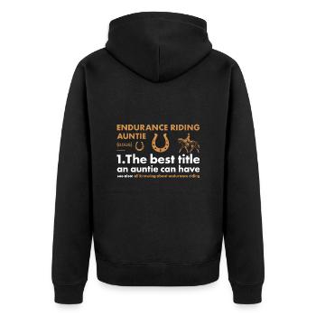 Rider Auntie Definition Endurance Riding - Unisex Premium Bio Zip Hoodie - Schwarz - Hinten - Nico (187cm)