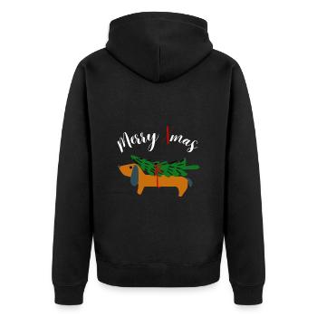 Joyeux Noël Teckel Chien Arbre de Noël Woof Drôle - Veste à capuche bio Premium Unisexe - noir - Dos - Nico (187cm)