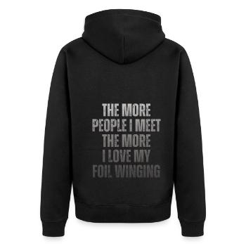 Wing Surfer Wingsurfing Retro Foil Wing - Unisex Premium Bio Zip Hoodie - Schwarz - Hinten - Nico (187cm)