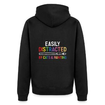 Painter Easily Distracted By Cats And Painting - Unisex Premium Bio Zip Hoodie - Schwarz - Hinten - Nico (187cm)